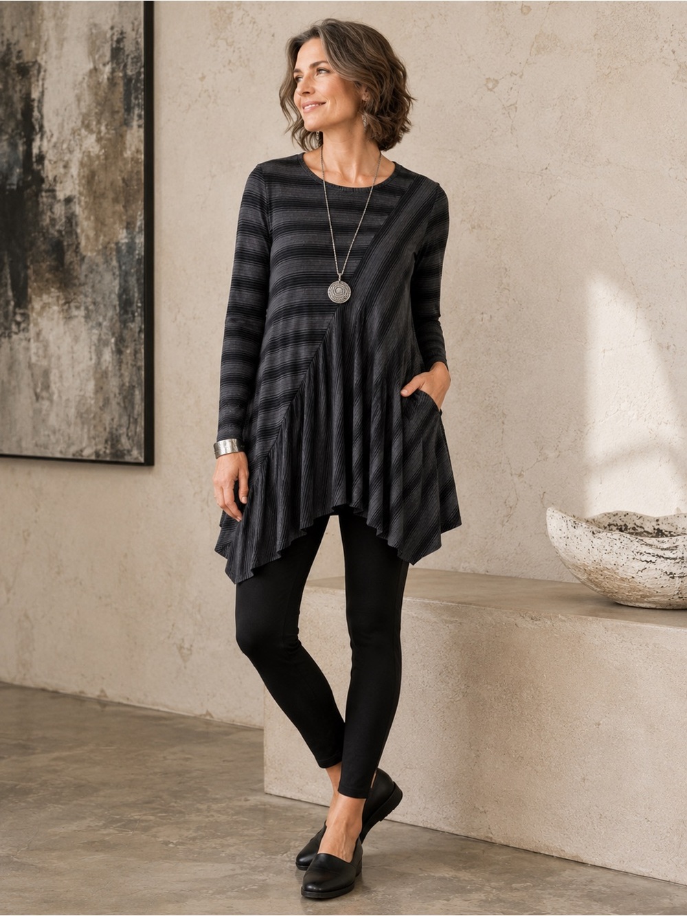 NICHE NILGUN DERMAN STRIPED LAGENLOOK LAYERED FALL WINTER LNG SLEEVE TUNIC TOP M